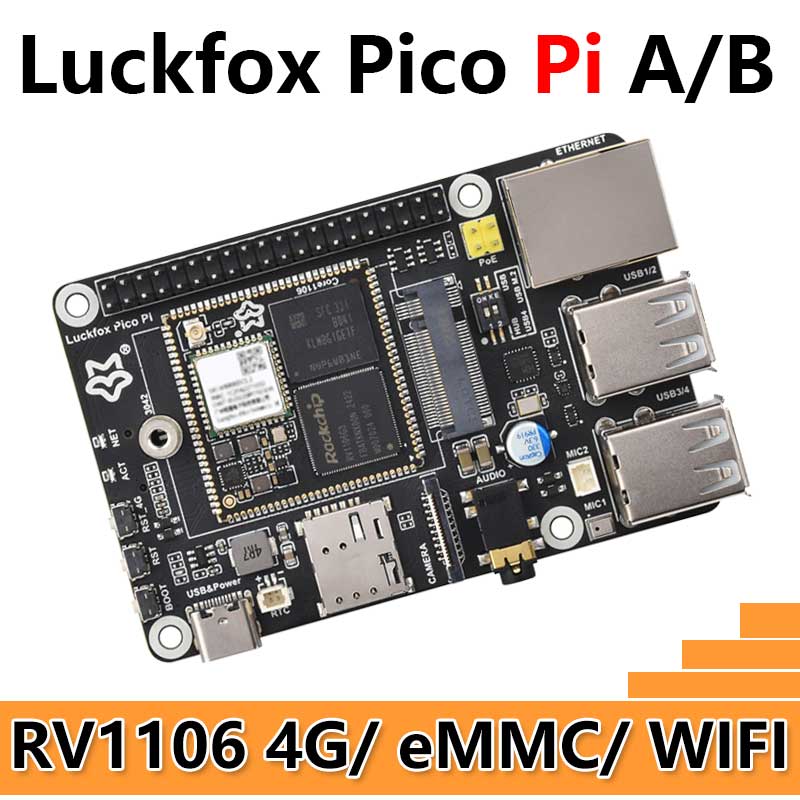 Luckfox Pico Pi A/B EMMC Mic Option WiFi6 /4G RV1106 G2/G3 RAM 128/256MB Core1106 Audio Display Port Size Compatible with Raspberry