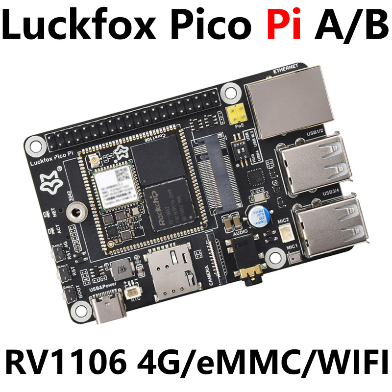 Luckfox Pico Pi A/B EMMC Mic Option WiFi6 /4G RV1106 G2/G3 RAM 128/256MB Core1106 Audio Display Port Size Compatible with Raspberry
