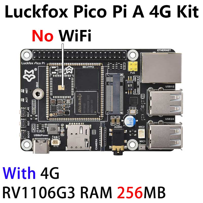 Luckfox Pico Pi A/B EMMC Mic Option WiFi6 /4G RV1106 G2/G3 RAM 128/256MB Core1106 Audio Display Port Size Compatible with Raspberry
