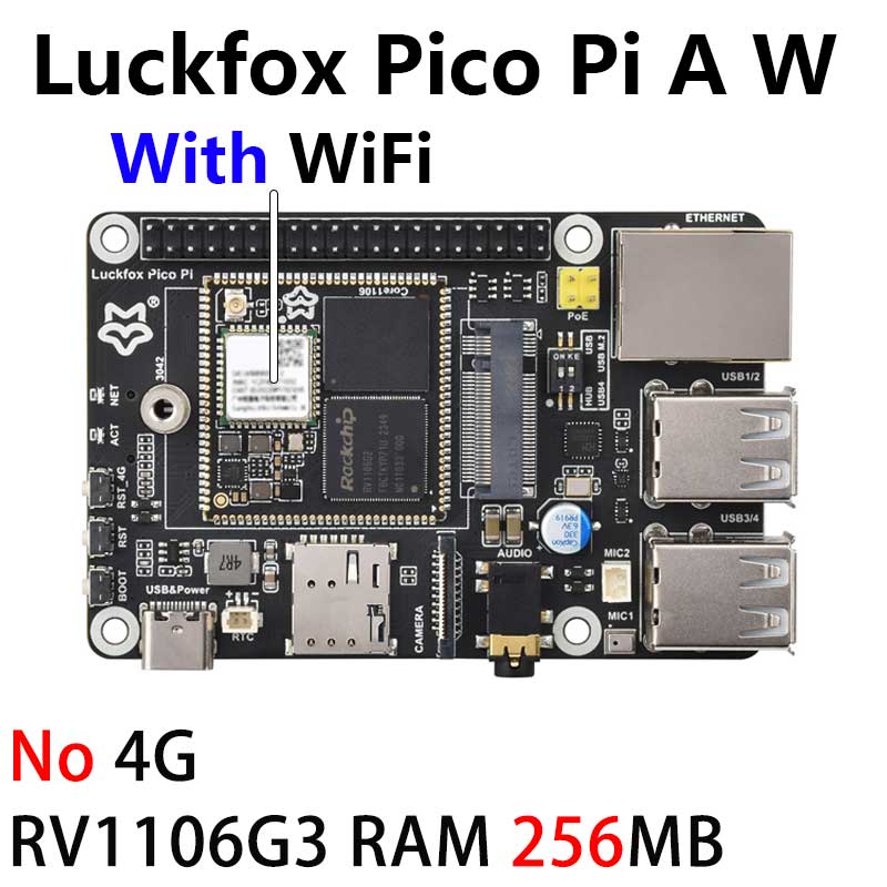 Luckfox Pico Pi A/B EMMC Mic Option WiFi6 /4G RV1106 G2/G3 RAM 128/256MB Core1106 Audio Display Port Size Compatible with Raspberry