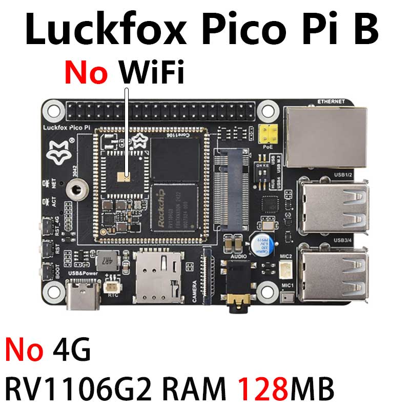 Luckfox Pico Pi A/B EMMC Mic Option WiFi6 /4G RV1106 G2/G3 RAM 128/256MB Core1106 Audio Display Port Size Compatible with Raspberry