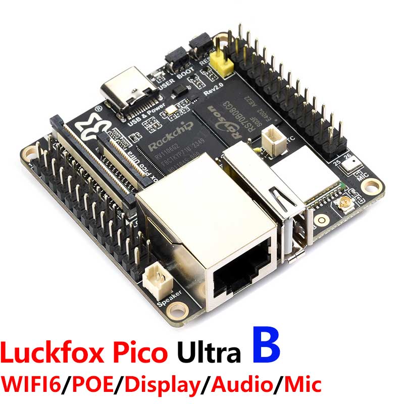 Luckfox Pico Ultra B OnBoard EMMC-8GB Mic Option WiFi6 /PoE RV1106G2 With Audio and Display Port