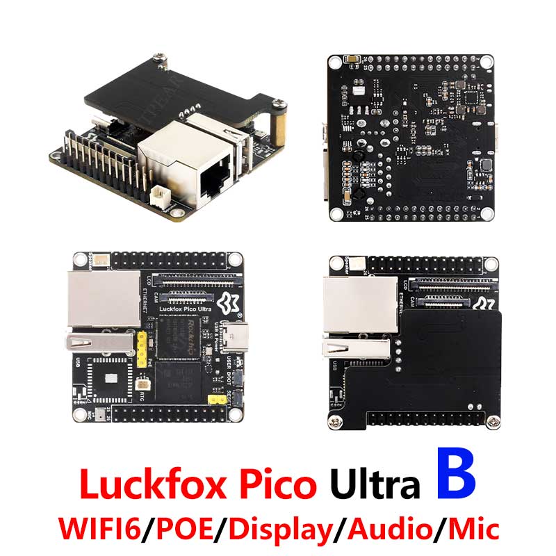 Luckfox Pico Ultra B OnBoard EMMC-8GB Mic Option WiFi6 /PoE RV1106G2 With Audio and Display Port