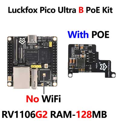 Luckfox Pico Ultra B OnBoard EMMC-8GB Mic Option WiFi6 /PoE RV1106G2 With Audio and Display Port