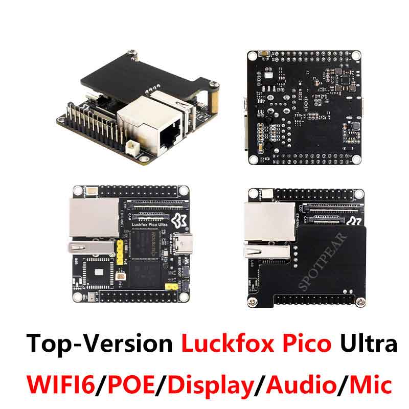 Top-Version Luckfox Pico Ultra OnBoard EMMC-8GB Mic Option WiFi6 /PoE RV1106 With Audio and Display 