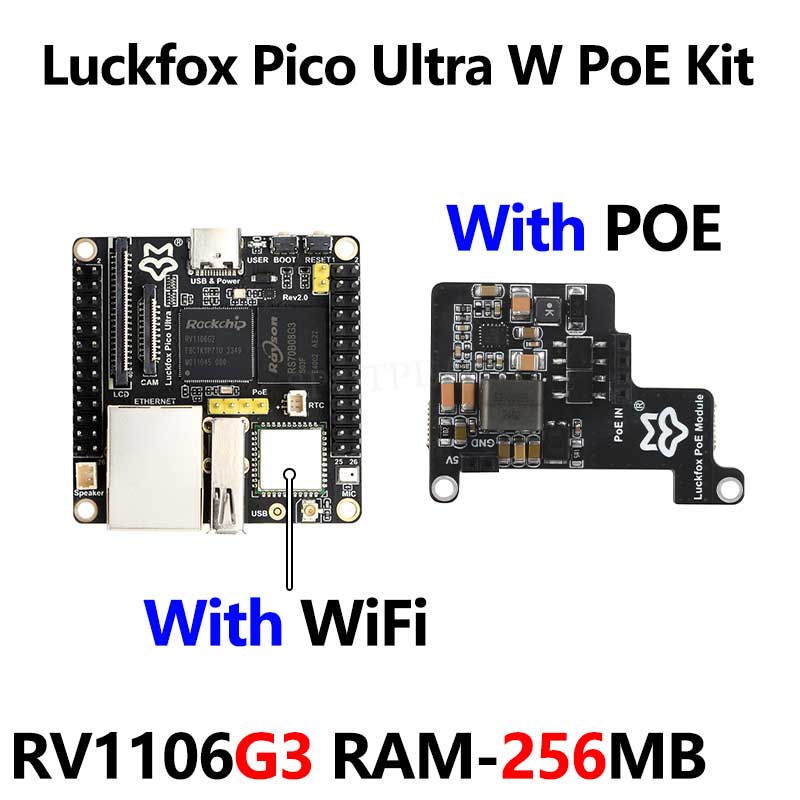 Top-Version Luckfox Pico Ultra OnBoard EMMC-8GB Mic Option WiFi6 /PoE RV1106 With Audio and Display 