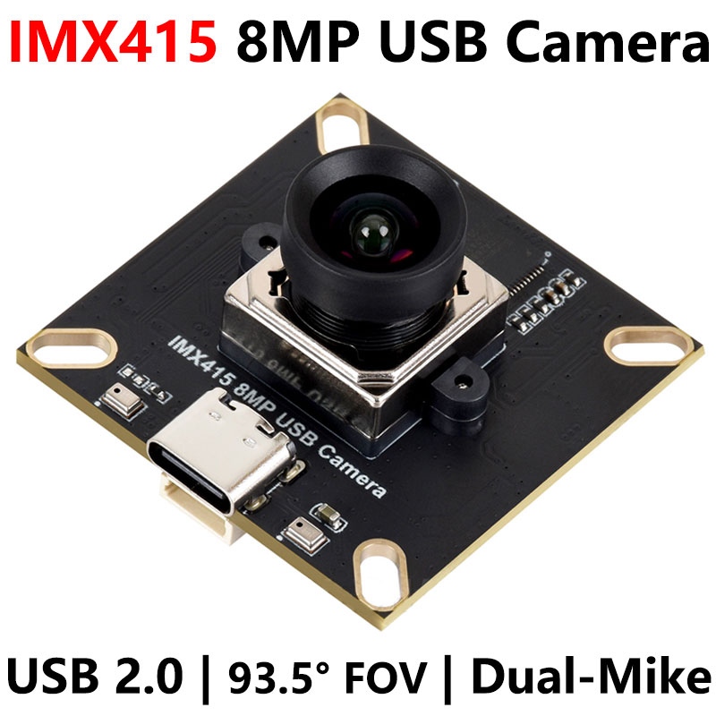 Raspberry Pi USB Camera 8MP IMX415 Wide Angle Dual Microphones USB 2.0 For Jeston RDK