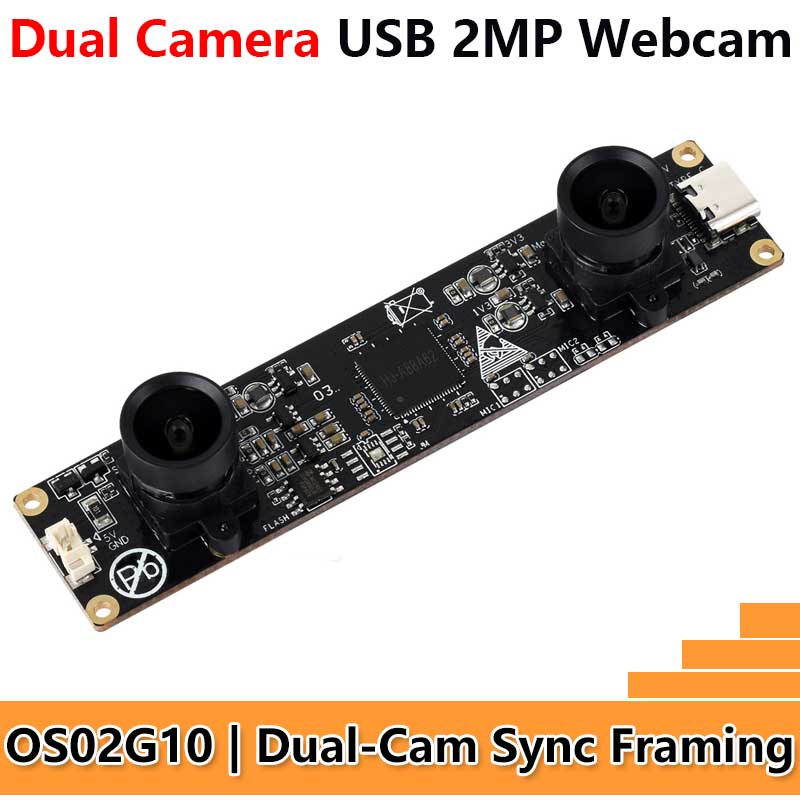 USB Binocular Camera 2MP OS02G10 Distortion Free Binocular Synchronous Frame USB 2.0 Plug and Play