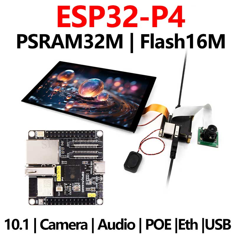 ESP32-P4-NANO Development Board RISC-V WiFi6 MIPI CSI Camera / 10.1 inch DSI Display / USB / RJ45 Ethernet / POE / Audio Buzzer