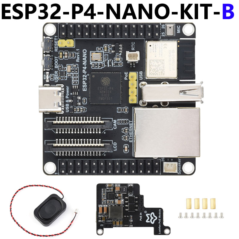 ESP32-P4-NANO Development Board RISC-V WiFi6 MIPI CSI Camera / 10.1 inch DSI Display / USB / RJ45 Ethernet / POE / Audio Buzzer