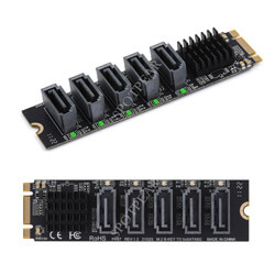 M.2 NGFF SATA to 5-port SATA3 6Gbps expansion card JM582 main control chip Support Windows / Linux