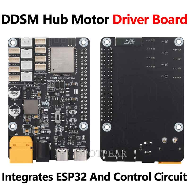 WiFi Wireless ESP32 DDSM Motor Driver HAT For Direct Drive Servo Hub Motors For Raspberry Pi