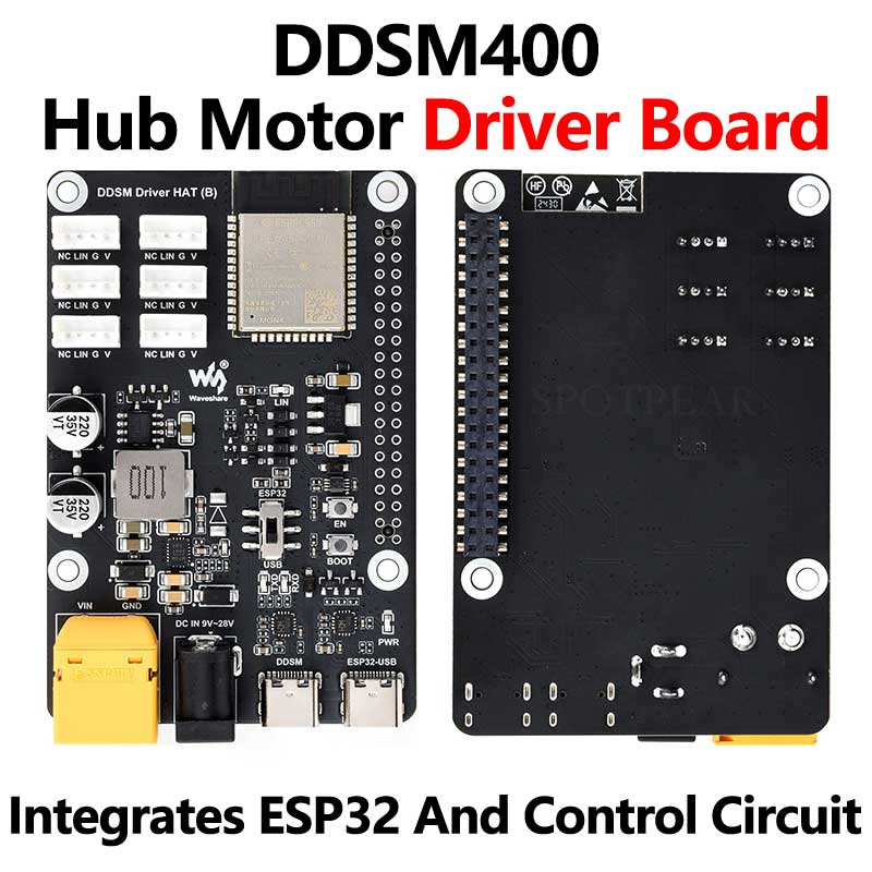 WiFi Wireless ESP32 DDSM Motor Driver HAT For Direct Drive Servo Hub Motors For Raspberry Pi