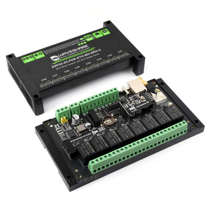 ESP32-S3 Industrial 8-CH Relay IOT LAN WiFi /Bluetooth /CAN /RJ45 Ethernet /POE