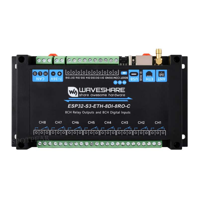 ESP32-S3 Industrial 8-CH Relay IOT LAN WiFi /Bluetooth /CAN /RJ45 Ethernet /POE
