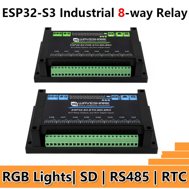 ESP32-S3 Industrial 8-CH Relay IOT LAN WiFi /Bluetooth /RS485 /RJ45 Ethernet /POE