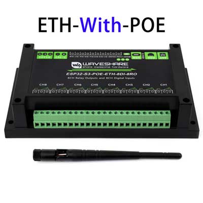 ESP32-S3 Industrial 8-CH Relay IOT LAN WiFi /Bluetooth /RS485 /RJ45 Ethernet /POE