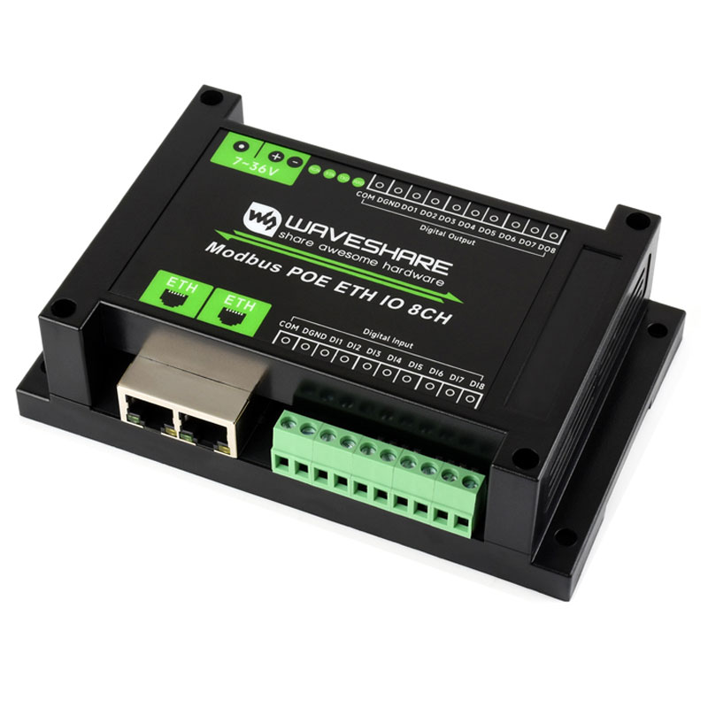 Industrial Grade ETH Ethernet 8-Channel Relay Module, Modbus, PoE Power Supply