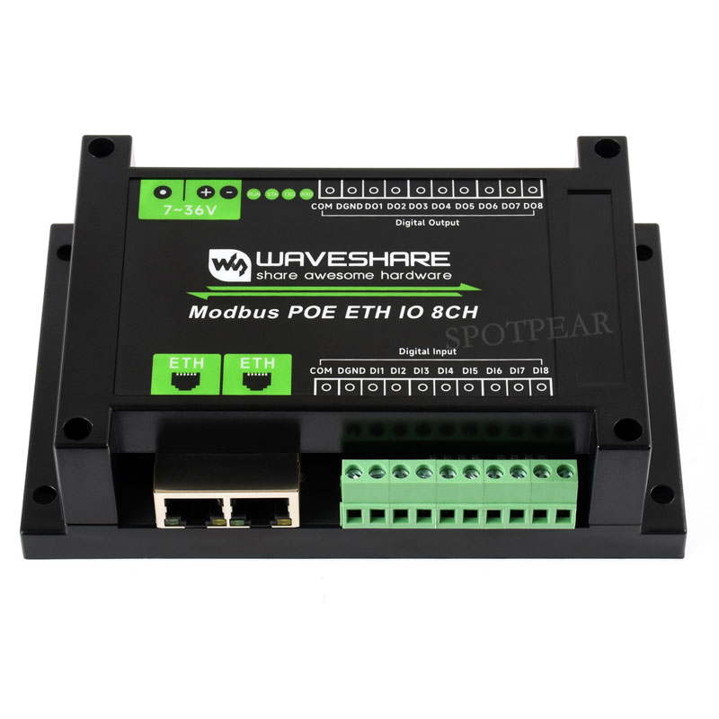 Industrial Grade ETH Ethernet 8-Channel Relay Module, Modbus, PoE Power Supply