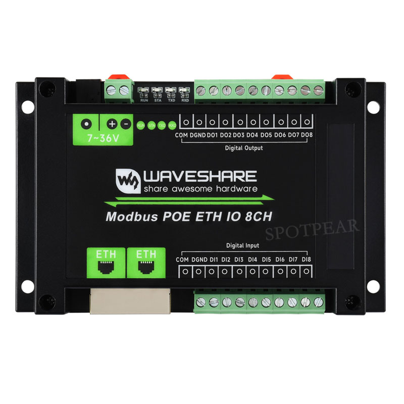 Industrial Grade ETH Ethernet 8-Channel Relay Module, Modbus, PoE Power Supply