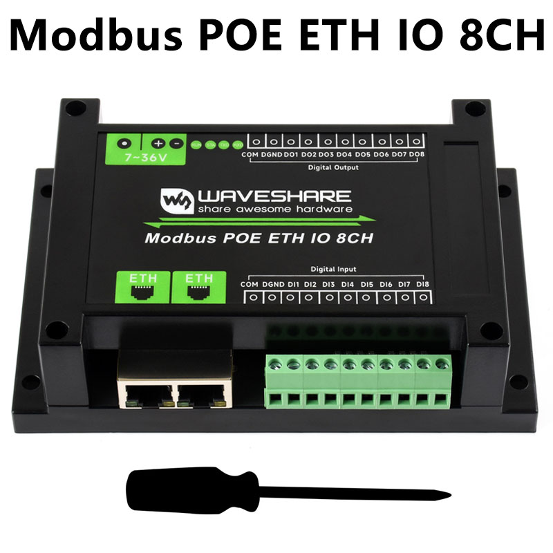 Industrial Grade ETH Ethernet 8-Channel Relay Module, Modbus, PoE Power Supply