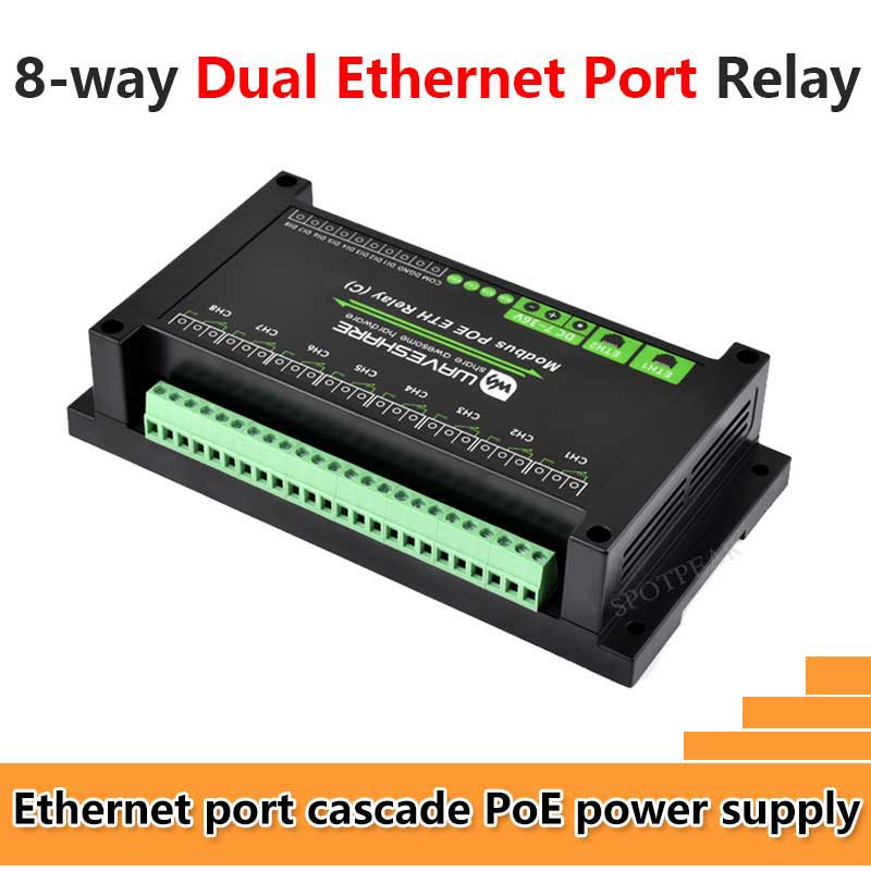 Industrial Modbus RTU Dual Ethernet RJ45 To  8ch POE ETH Relay (C) PoE Power over Ethernet