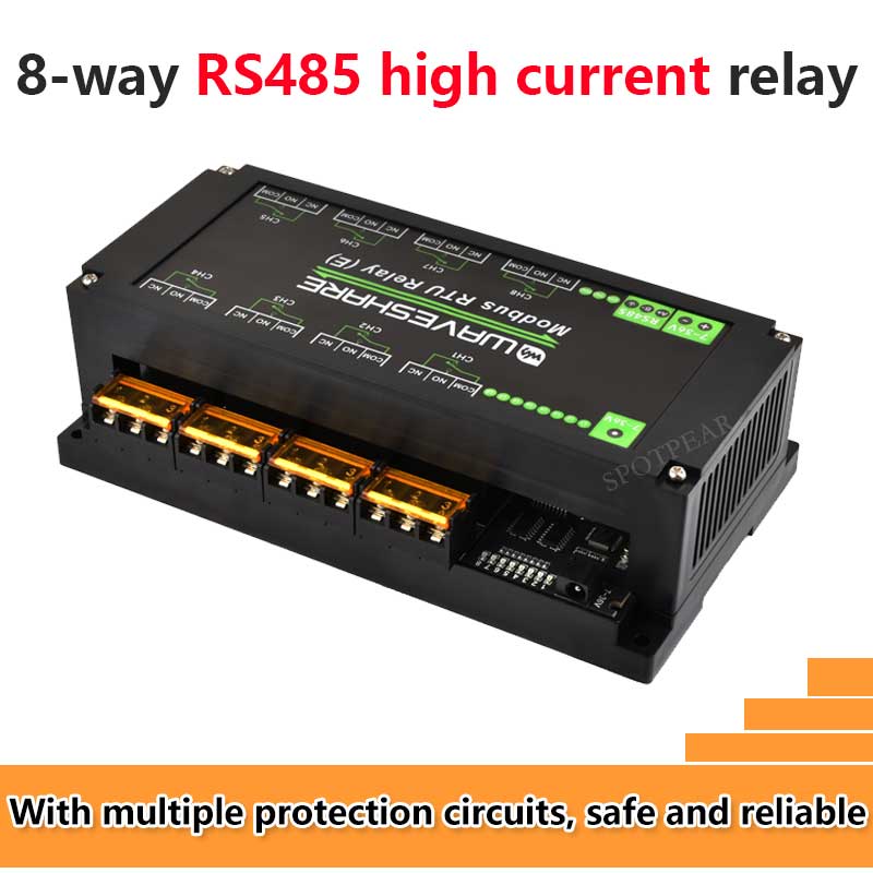 Industrial Modbus RTU RS485 8-ch 30A High Current Relay Module (E) With Digital Input