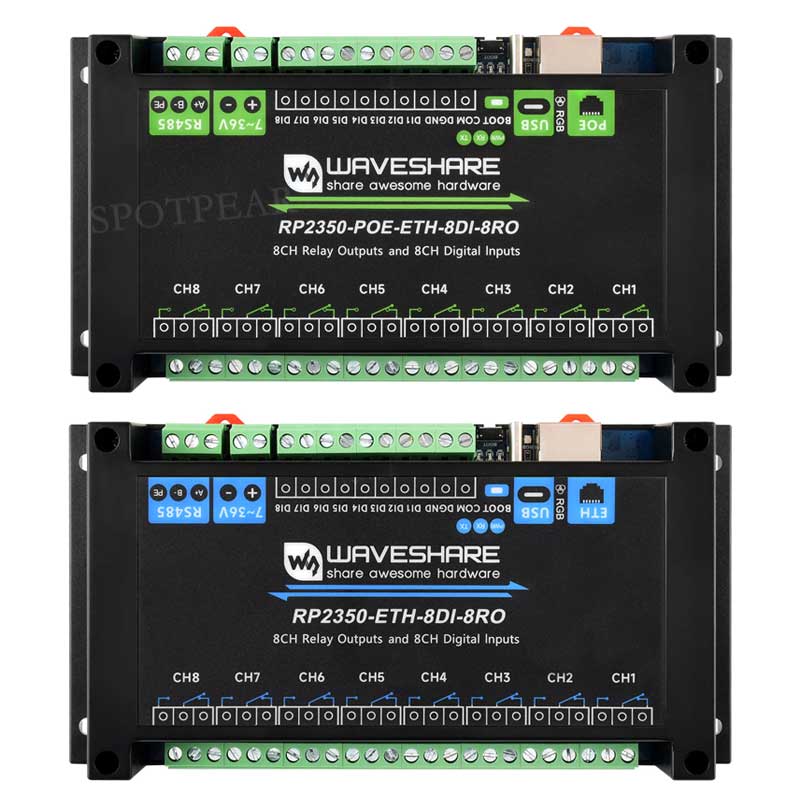Raspberry Pi Pico 2 RP2350B Industrial 8-Channel Relay IOT LAN Digital Input DIO /RS485 /RJ45 Ethernet /POE