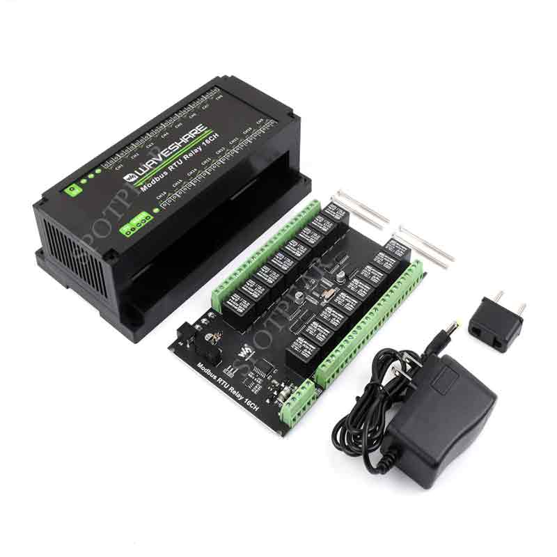 Modbus RTU 16-Channel Industrial Relay Module with RS485 Interface and Rail-Mounted Enclosure