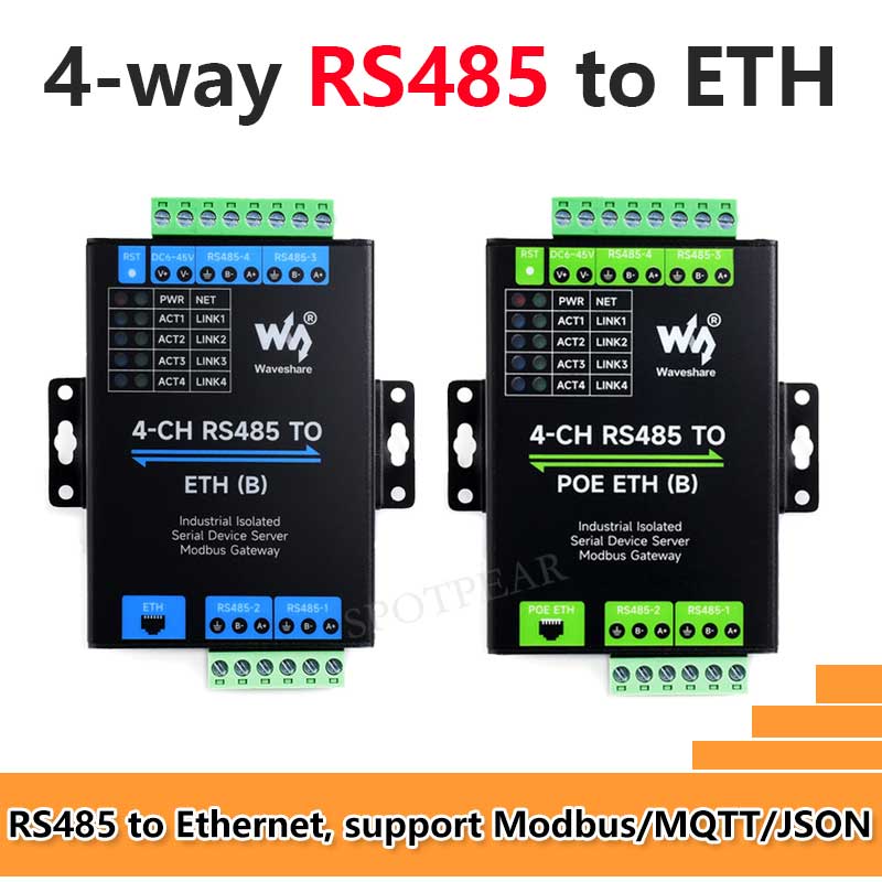 Industrial Isolated 4CH RS485 TO POE ETH (B) RJ45 Converter UART For Modbus