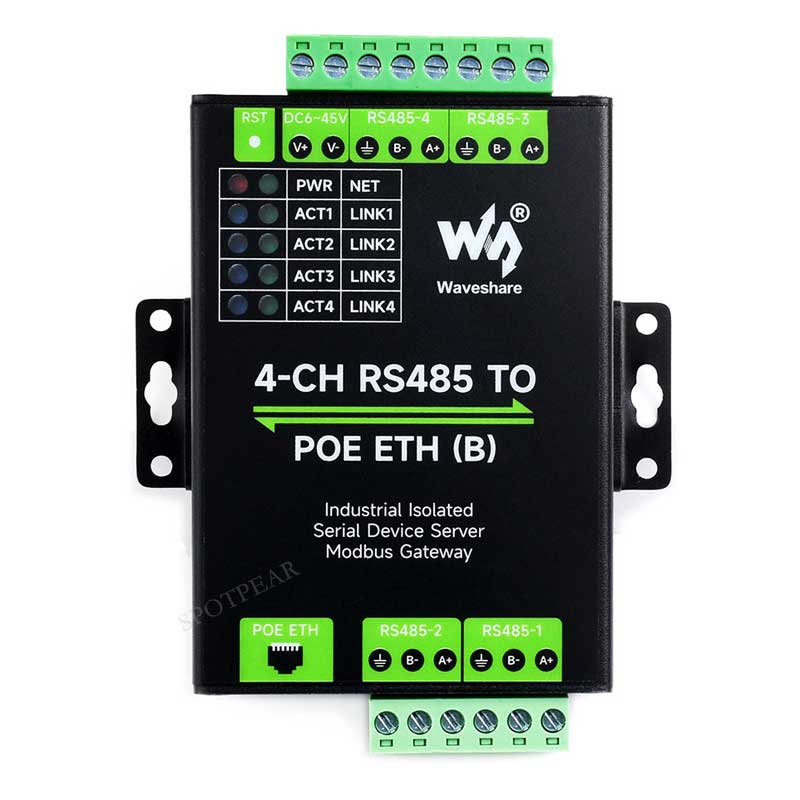 Industrial Isolated 4CH RS485 TO POE ETH (B) RJ45 Converter UART For Modbus