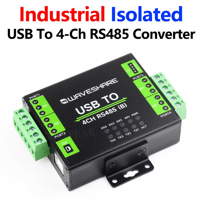 Industrial Isolated USB TO 4CH RS485 (B) Converter UART CH344L For Wall/Rail-Mount