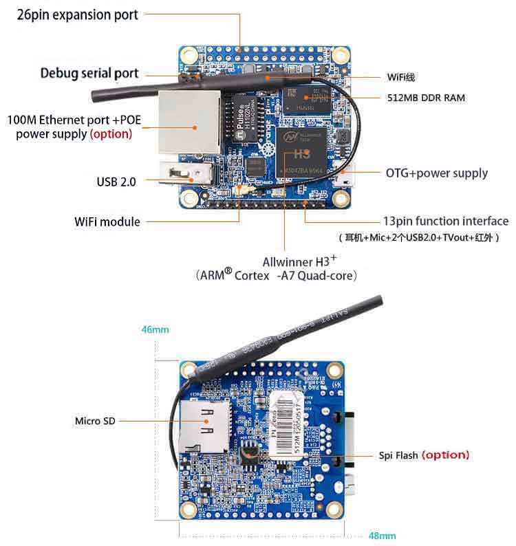 Orange pi zero development board Allwinner H3 onboard WiFi bluetooth linux replace Raspberry Pi Zero
