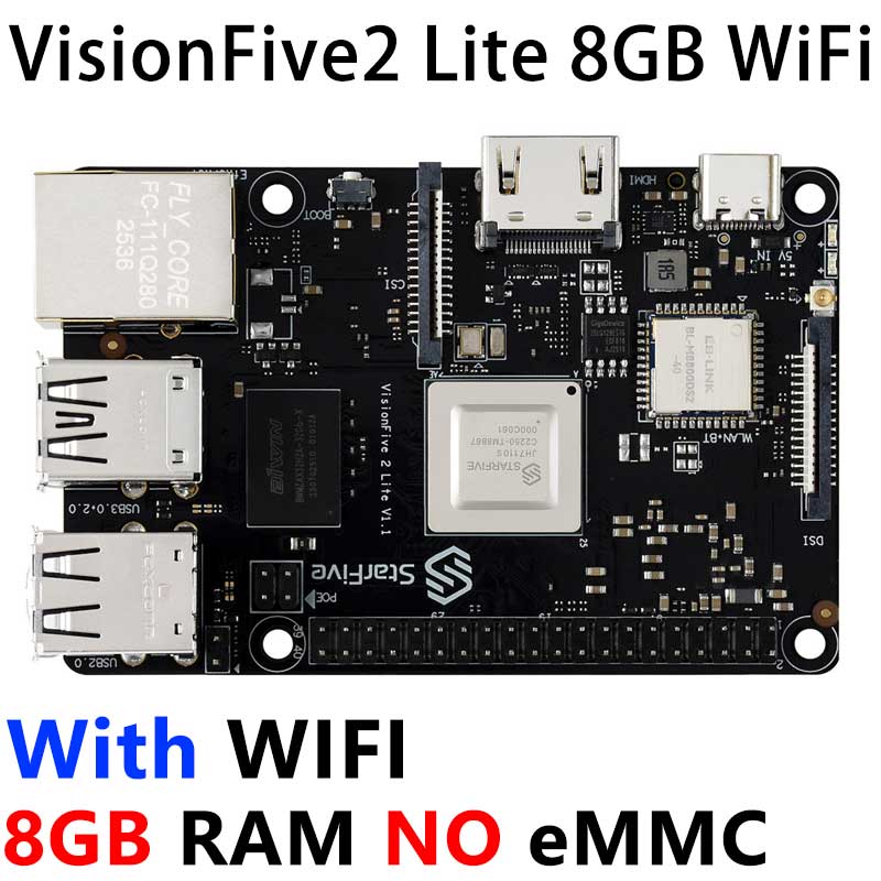 VisionFive2 Lite 4GB/8GB  RISC V Single Board Computer JH7110S Processor with Integrated 3D GPU WIFI