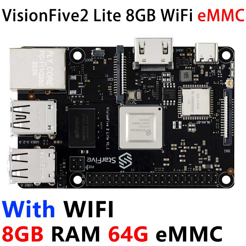 VisionFive2 Lite 4GB/8GB  RISC V Single Board Computer JH7110S Processor with Integrated 3D GPU WIFI