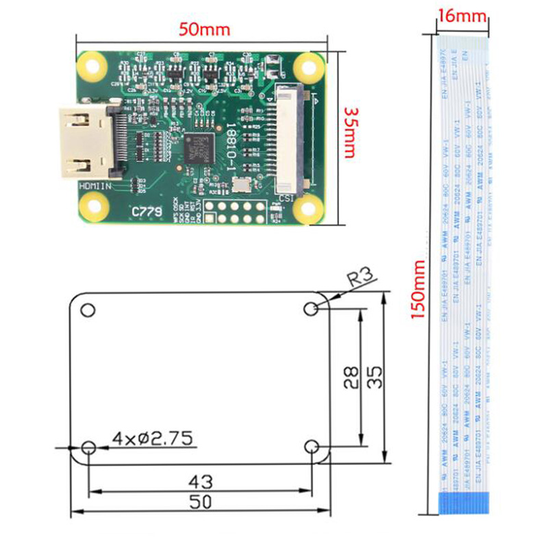 Raspberry Pi camera HDMI to CSI 2 Board, HDMI input supports up to 1080p25fps