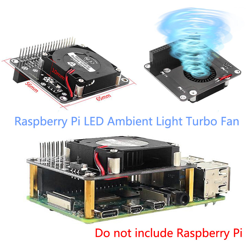 Raspberry Pi 4B Cooling Fan with LED Ambient Light Turbo Fan, for Raspberry Pi 4B/ 3B+/ 3B/ 3A+