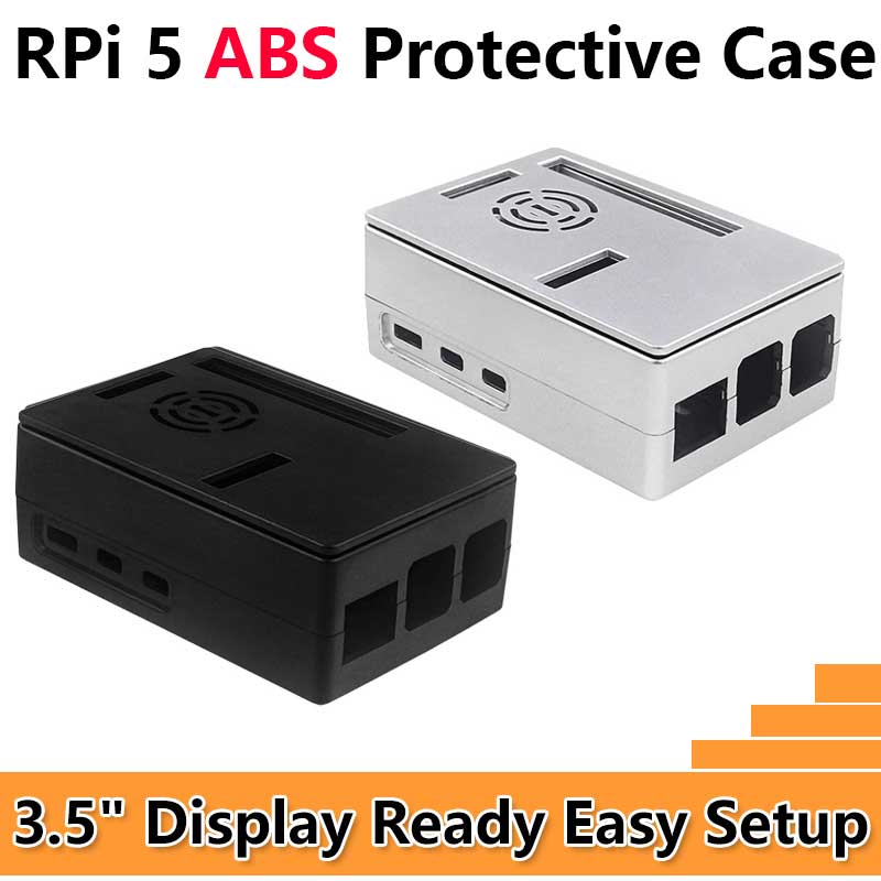 Raspberry Pi 5 ABS Case 3.5inch Display Fan Hole Compatible Multi-Purpose with Removable Cover and Fan Mount