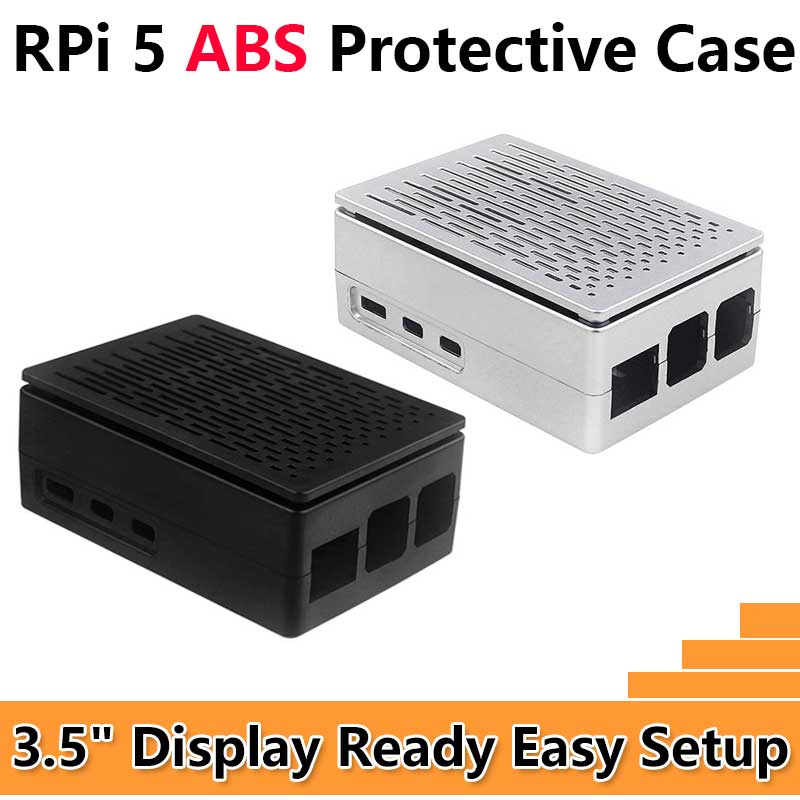 Raspberry Pi 5 ABS Case 3.5inch Display Stripe Compatible Multi-Purpose with Removable Cover and Fan Mount