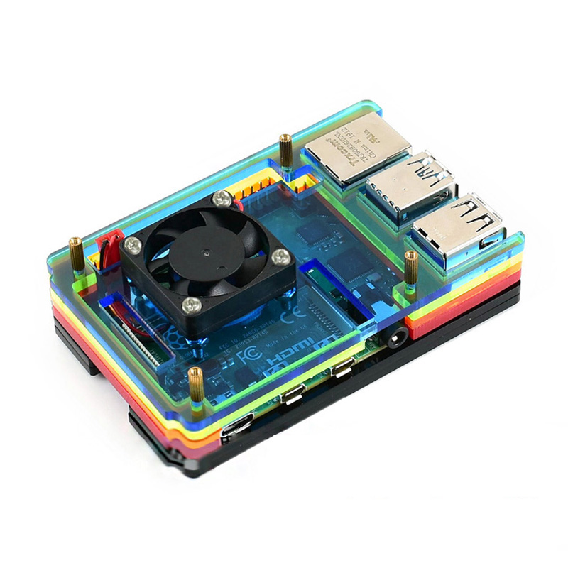 Raspberry Pi 4 Colorful Rainbow Acrylic Case, with Cooling Fan