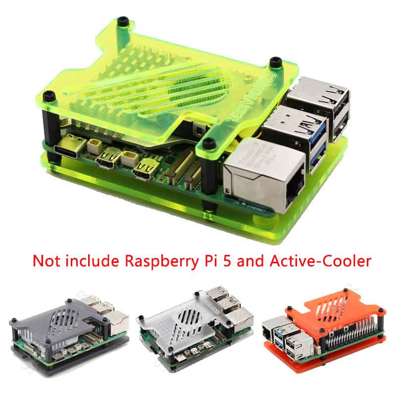 Raspberry Pi 5 Case - Frosted Acrylic Panel Compatible with Official Active Cooler heatsink