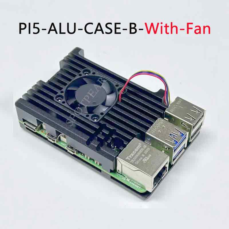 Raspberry Pi 5 Aluminum Alloy Armor Case with PWM Temperature-Controlled Cooling Fan
