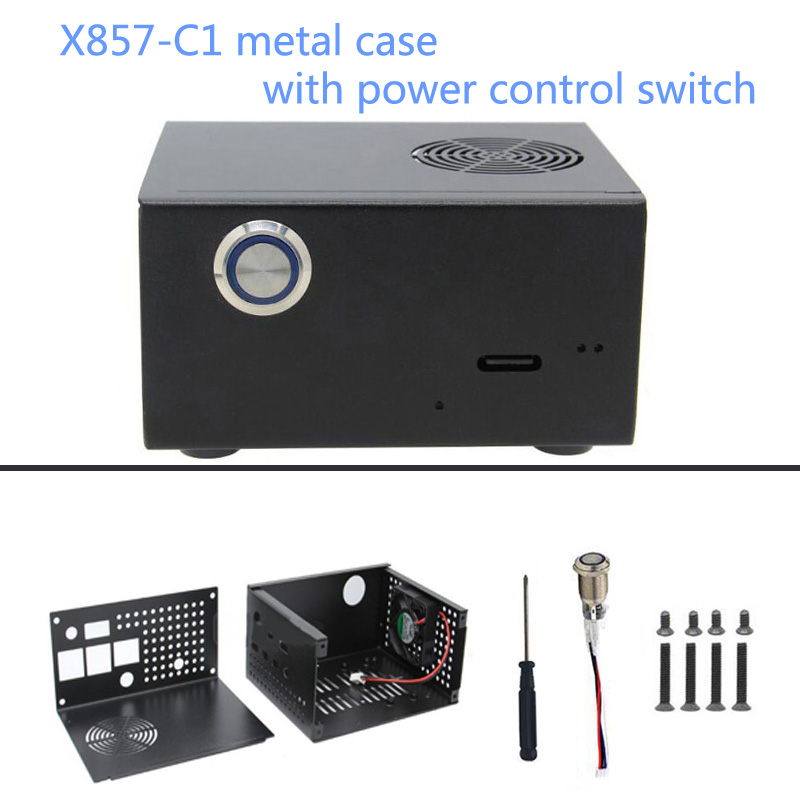 Raspberry Pi 4 Model B X857/872 /X862 board case, with power control switch and mute cooling fan
