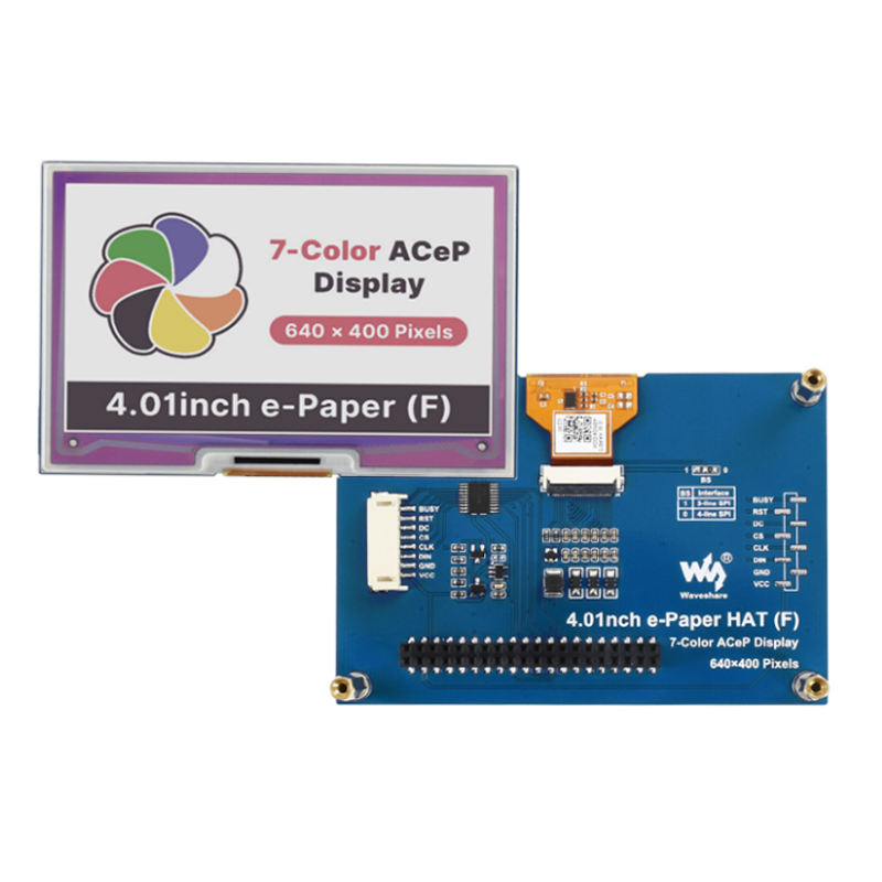 Raspberry Pi 4.01inch ACeP 7 Color E Paper E Ink Display HAT, 640×400 Pixels