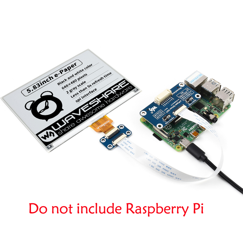 Raspberry Pi 5.83inch E Paper E Ink Display HAT, 648×480, Black / White, SPI