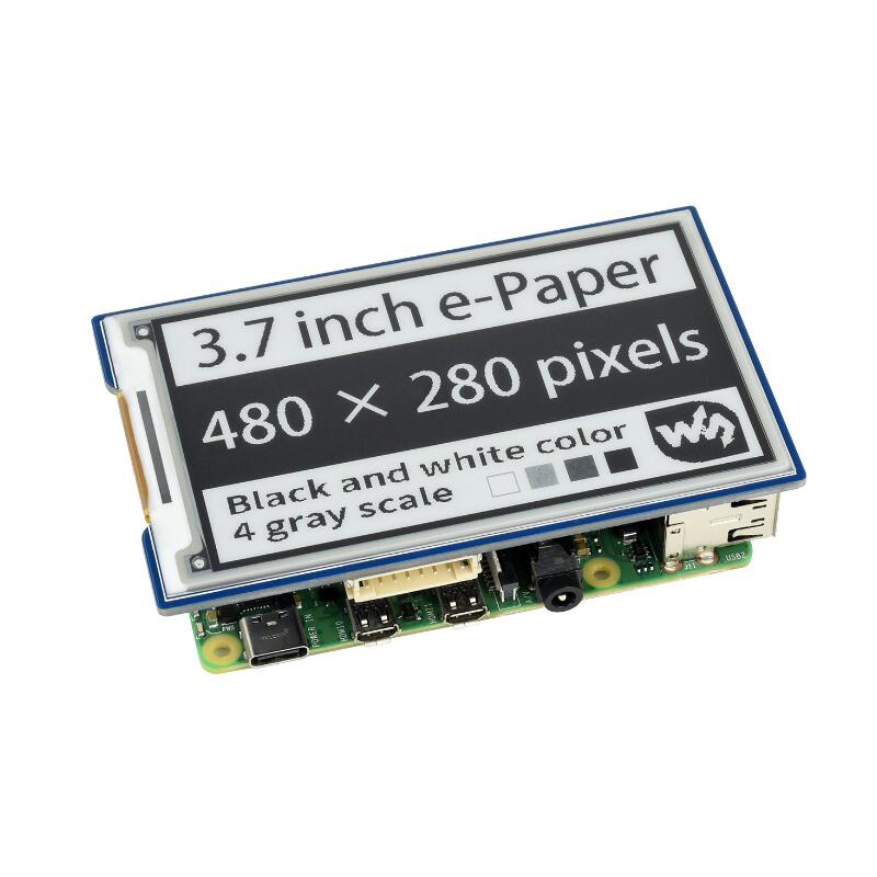 Raspberry Pi 3.7inch e Paper e Ink Display HAT, 480×280, Black / White, 4 Grey Scales, SPI
