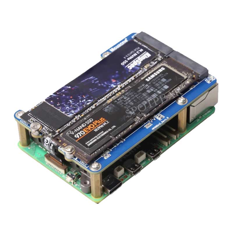 MPS2280D Raspberry Pi 5 PCIe to M.2 NVMe Dual SSD Adapter Board HAT Pi5 Double 2280