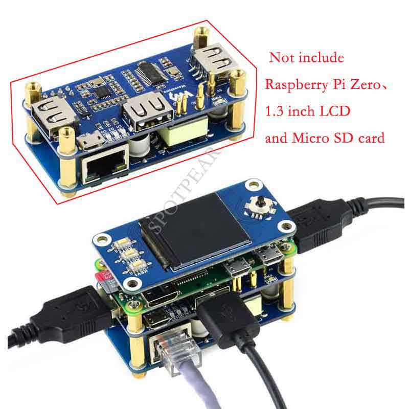 Raspberry Pi Zero PoE Ethernet / USB HUB HAT 1x RJ45, 3x USB