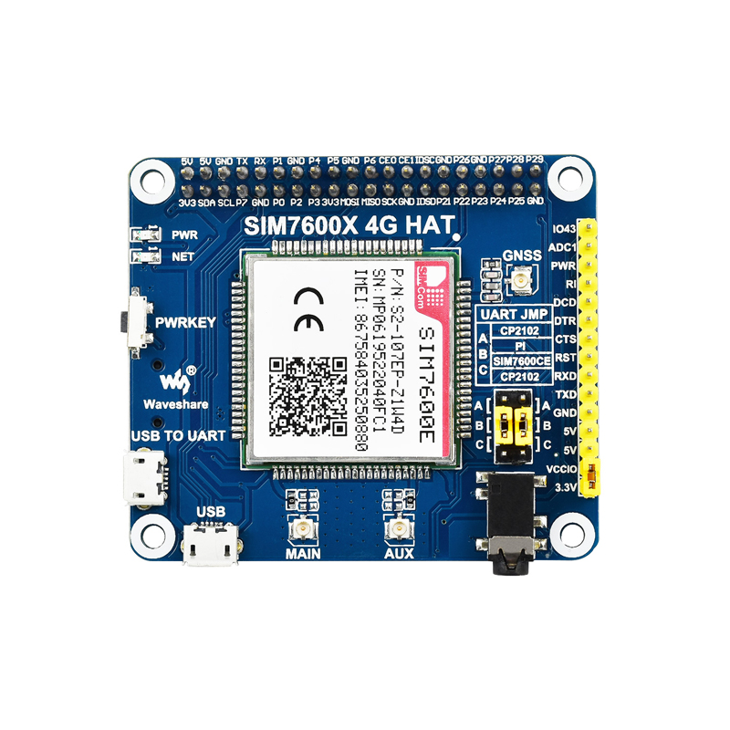 Raspberry Pi SIM7600E LTE Cat-1 HAT, 3G / 2G / GNSS