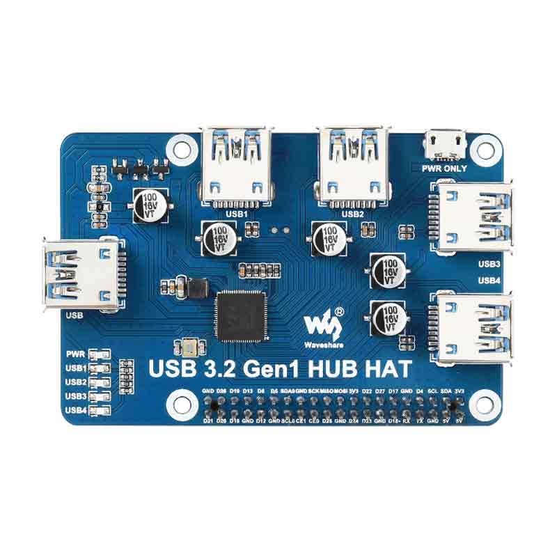 Raspberry Pi USB 3.2 Gen1 HUB HAT 4x USB 3.2 Gen1 Ports Driver Free